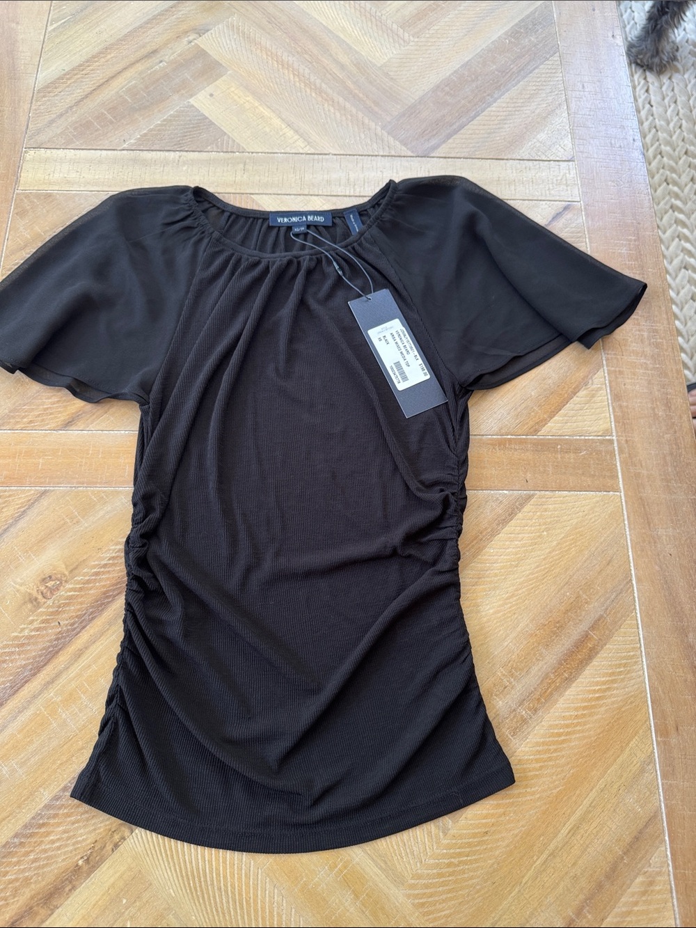 Veronica Beard Black Short Sleeve Ruched Side Tee